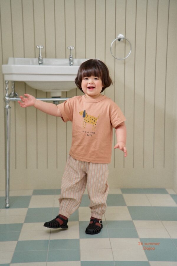 26SS 韓國童裝 小狗短袖上衣直條紋縮口長褲套裝