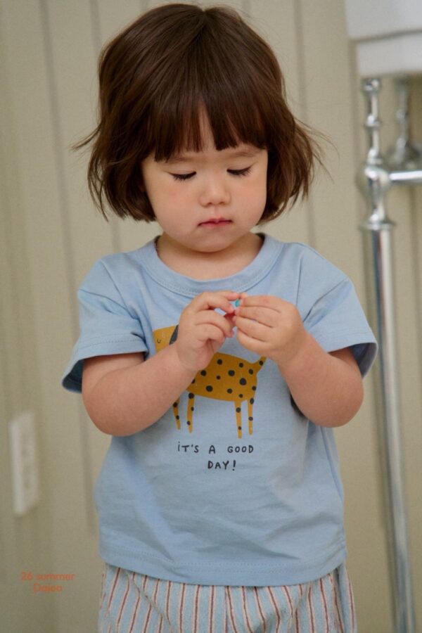 26SS 韓國童裝 小狗短袖上衣直條紋縮口長褲套裝