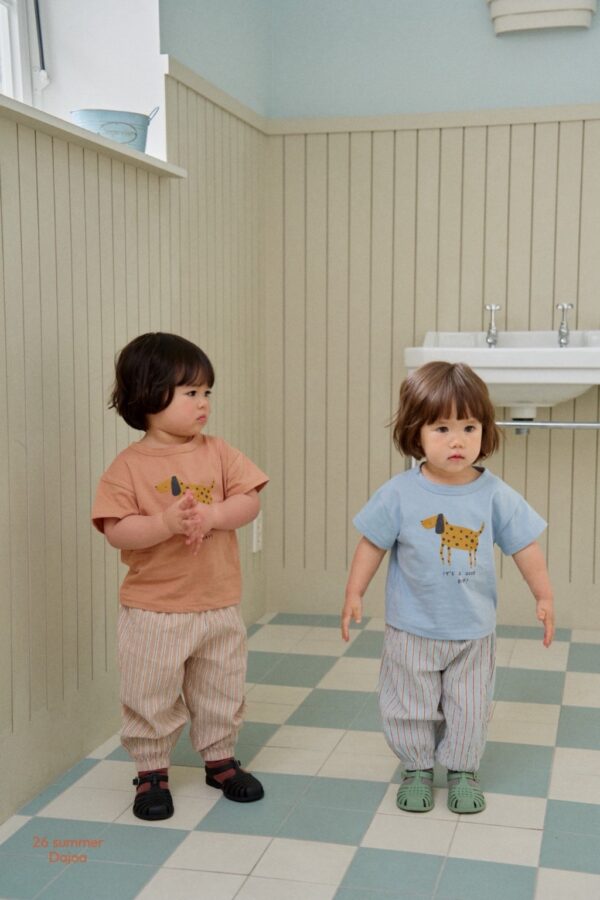 26SS 韓國童裝 小狗短袖上衣直條紋縮口長褲套裝