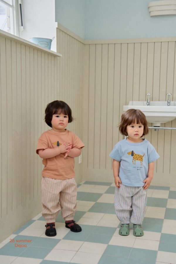 26SS 韓國童裝 小狗短袖上衣直條紋縮口長褲套裝