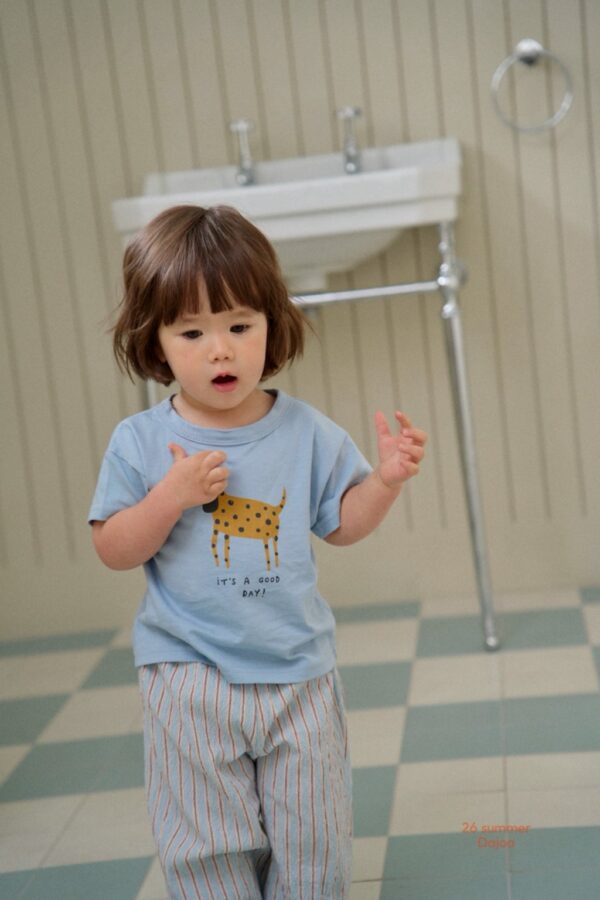 26SS 韓國童裝 小狗短袖上衣直條紋縮口長褲套裝