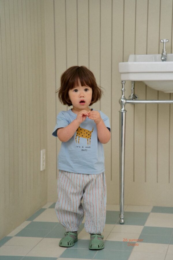 26SS 韓國童裝 小狗短袖上衣直條紋縮口長褲套裝