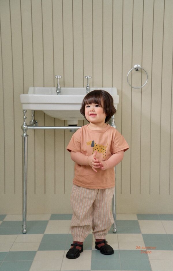 26SS 韓國童裝 小狗短袖上衣直條紋縮口長褲套裝