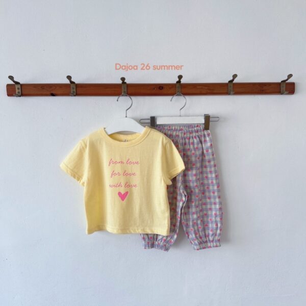 26SS 韓國童裝 甜蜜愛心上衣滿版心縮口長褲套裝