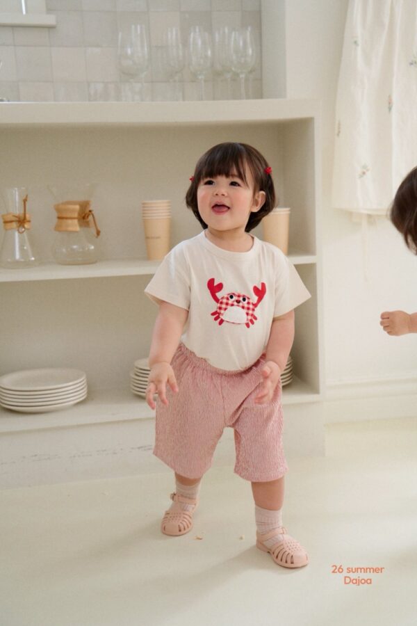 26SS 韓國童裝 格紋螃蟹上衣皺皺八分褲套裝