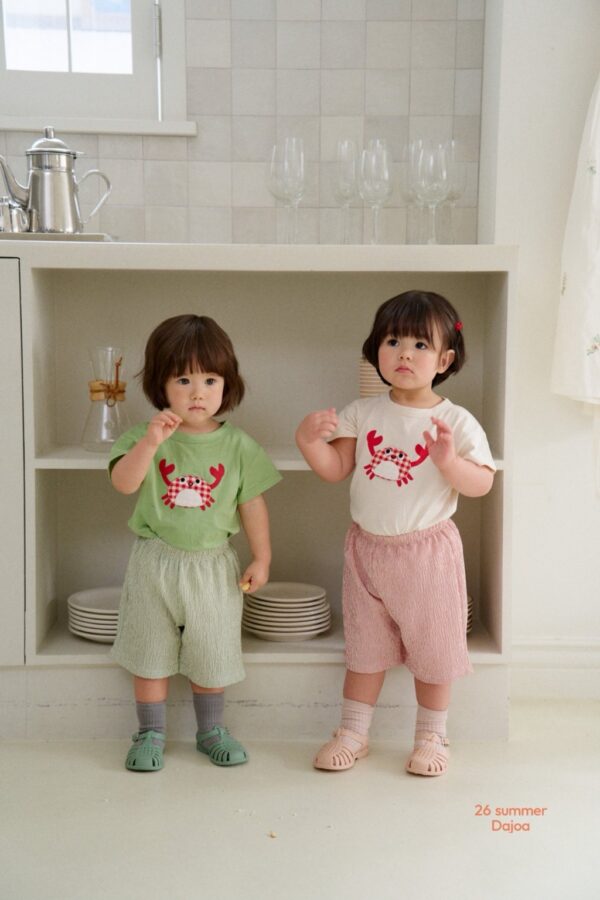 26SS 韓國童裝 格紋螃蟹上衣皺皺八分褲套裝