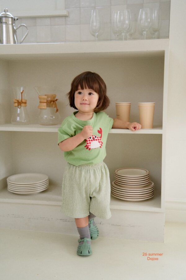 26SS 韓國童裝 格紋螃蟹上衣皺皺八分褲套裝