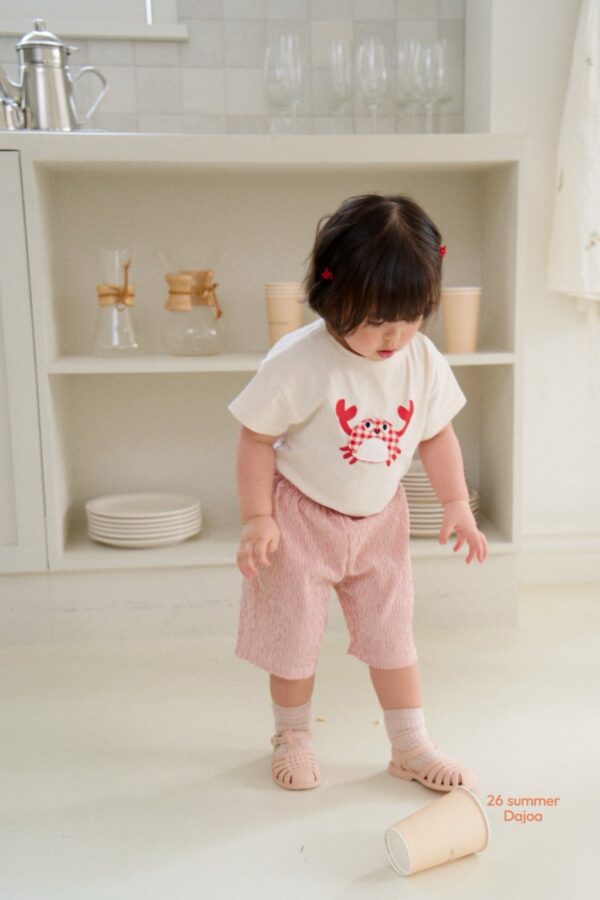 26SS 韓國童裝 格紋螃蟹上衣皺皺八分褲套裝