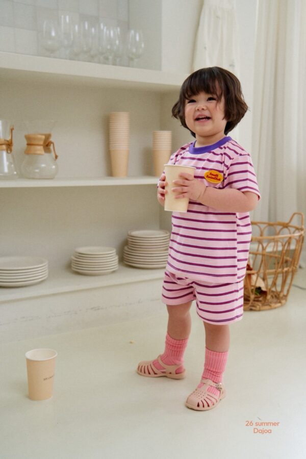 26SS 韓國童裝 橫條紋包邊領套裝