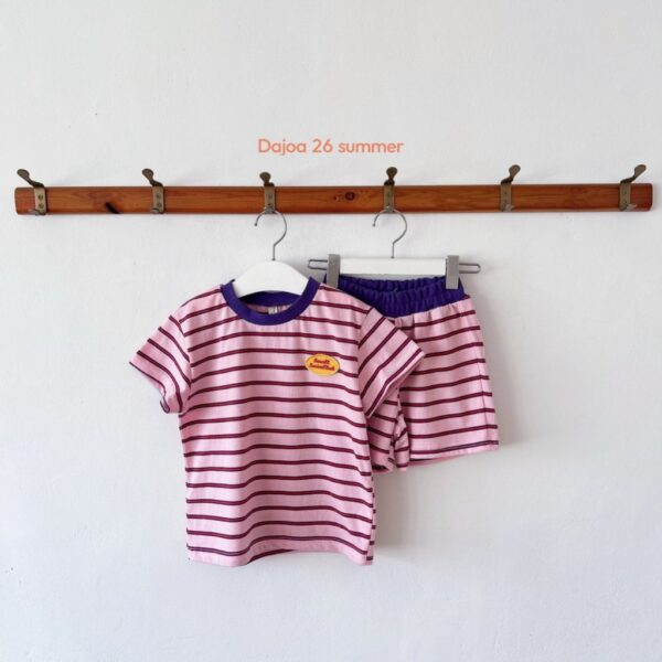 26SS 韓國童裝 橫條紋包邊領套裝
