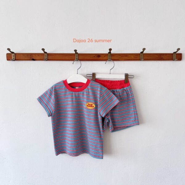 26SS 韓國童裝 橫條紋包邊領套裝