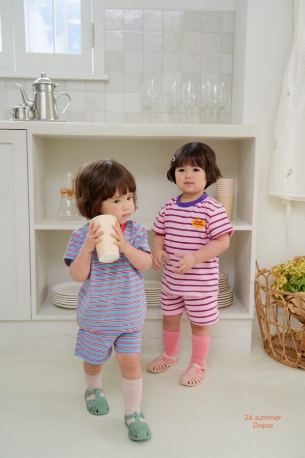 26SS 韓國童裝 橫條紋包邊領套裝