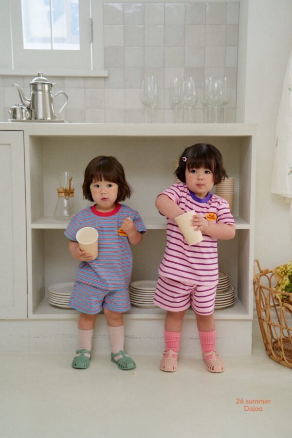 26SS 韓國童裝 橫條紋包邊領套裝