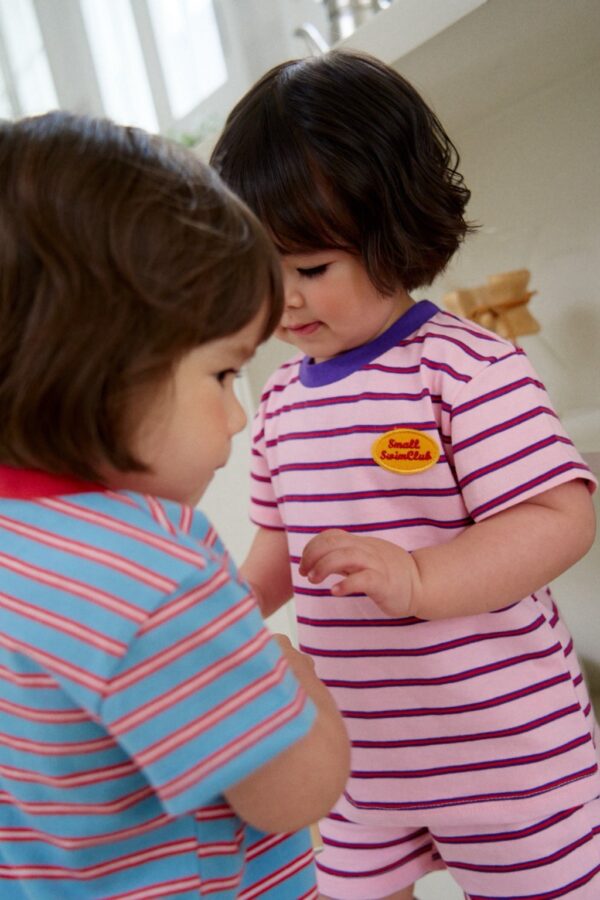 26SS 韓國童裝 橫條紋包邊領套裝