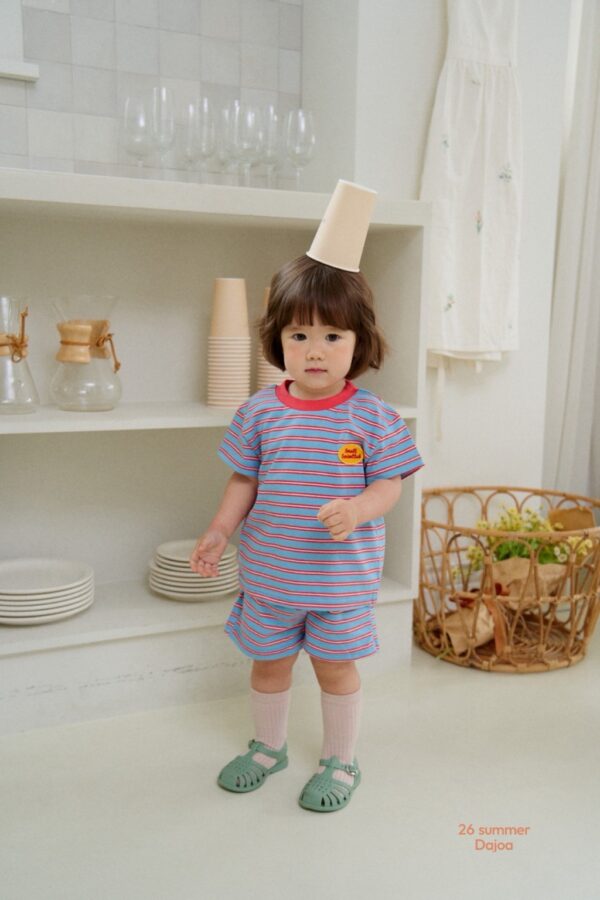 26SS 韓國童裝 橫條紋包邊領套裝