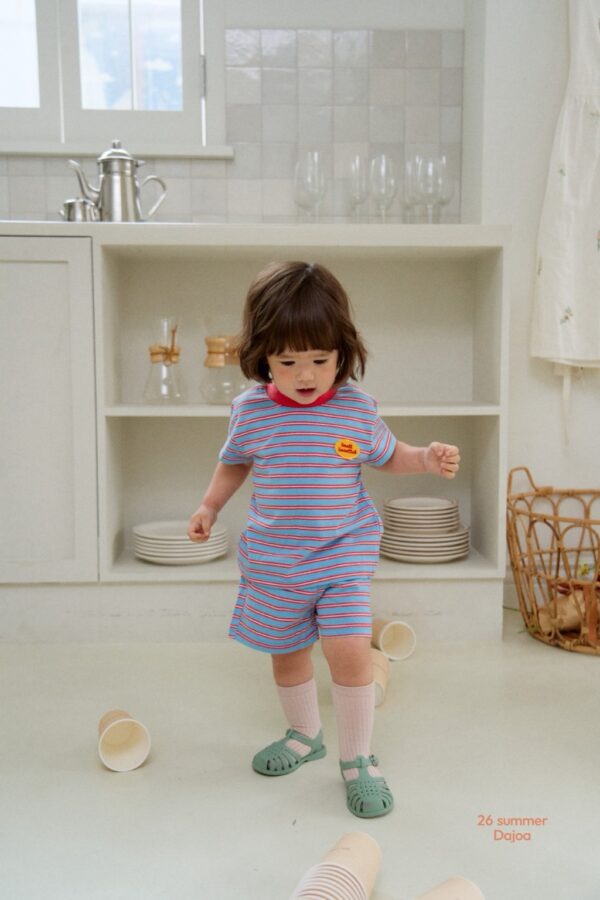 26SS 韓國童裝 橫條紋包邊領套裝