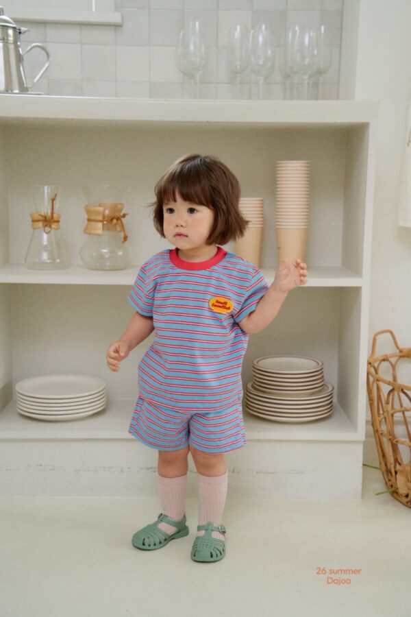 26SS 韓國童裝 橫條紋包邊領套裝