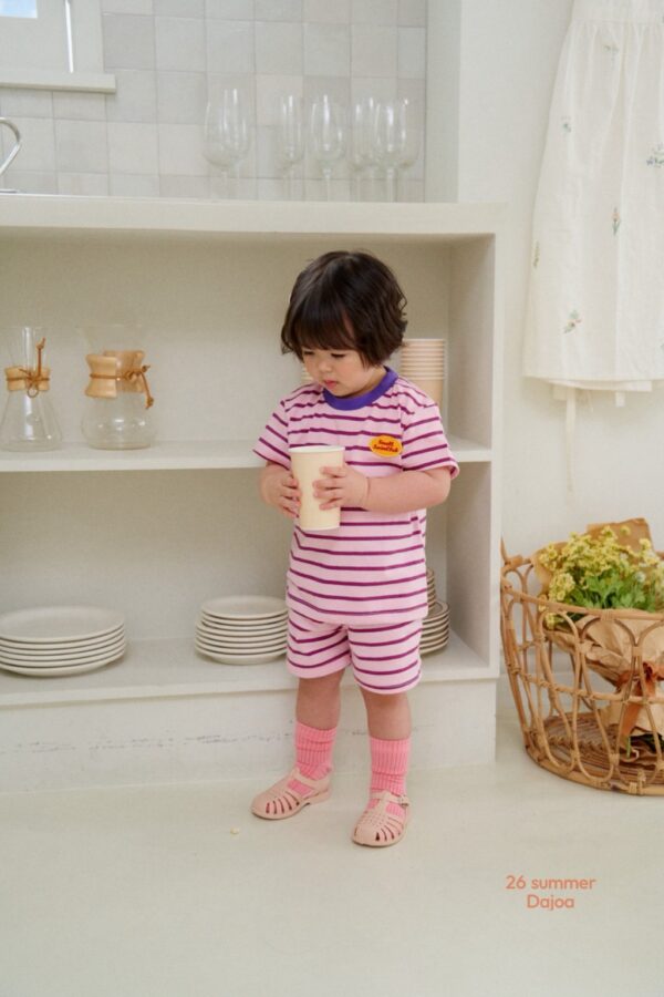 26SS 韓國童裝 橫條紋包邊領套裝