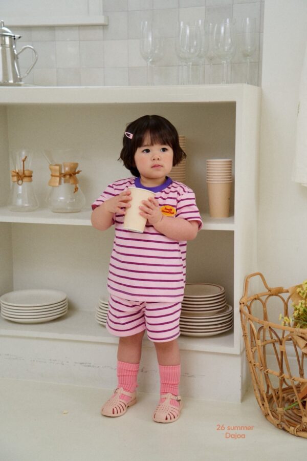 26SS 韓國童裝 橫條紋包邊領套裝