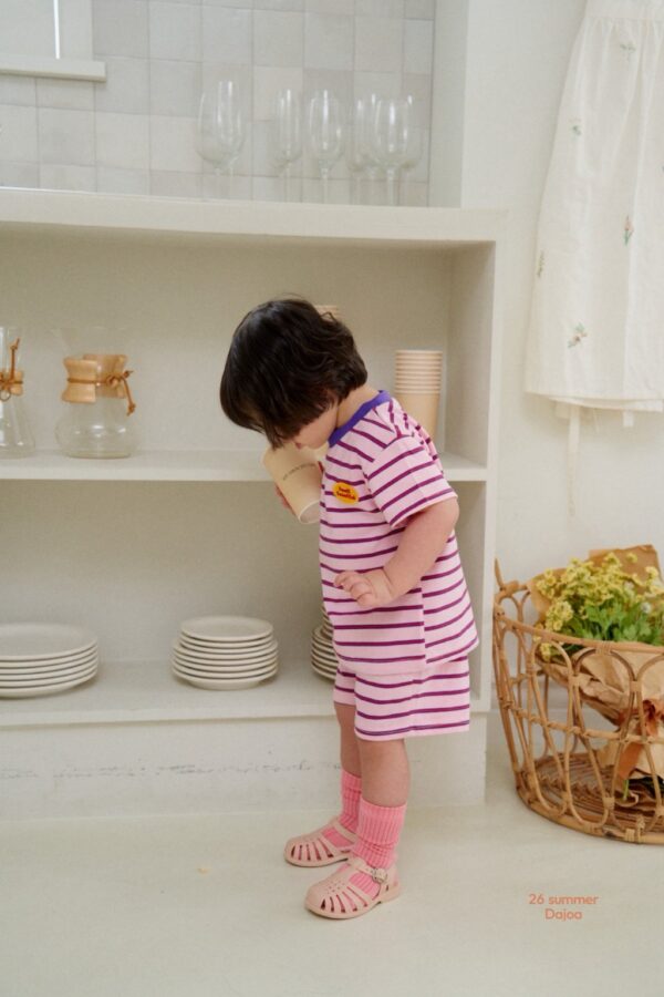 26SS 韓國童裝 橫條紋包邊領套裝