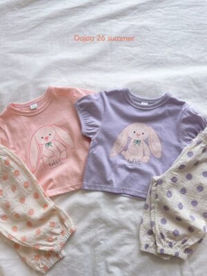 DM_20260406111519_001 26SS 韓國童裝 線條小兔上衣圓點縮口長褲套裝